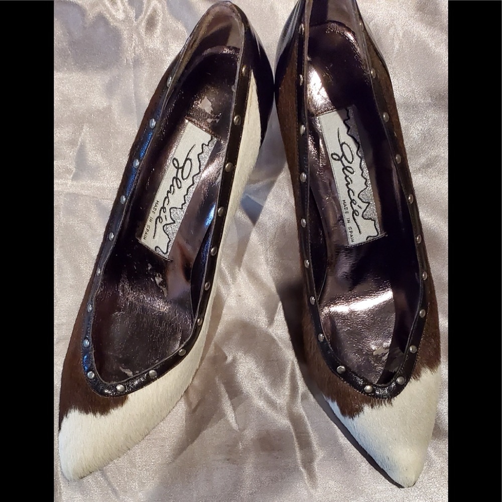 Brown and Cream  Pola Cow Genuine Calf Hair Pumps Glacee' of Italy 7.5M